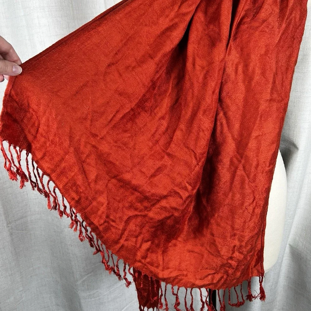 100% Cashmere Burnt‎ Orange Fringe Scarf   34
